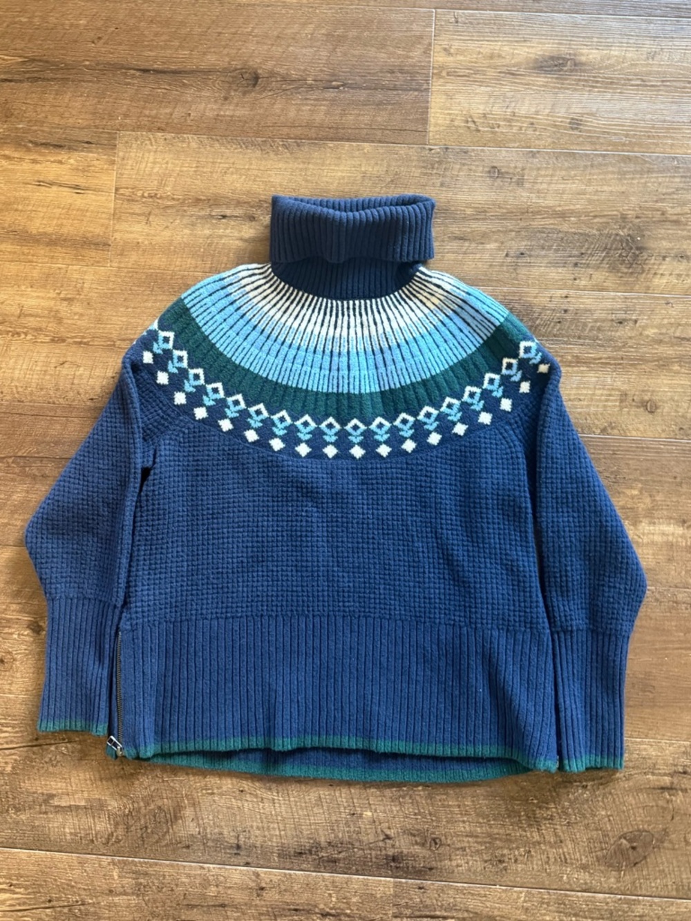 NWT L.L. Bean Women's SuperSoft Waffle Sweater, Turtleneck Fair Isle